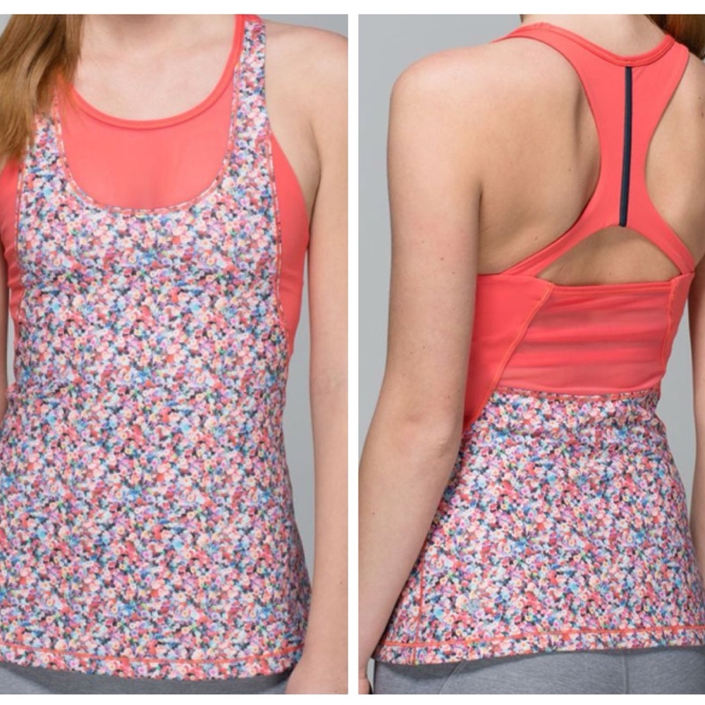 Lululemon Mesh With Me Tank Prism Petal Multi/Atomic Red, Luxtreme Mesh in EUC.